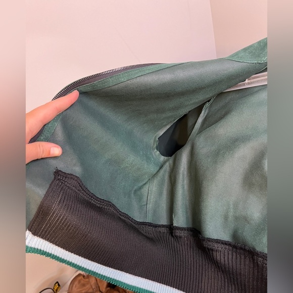 SANDRO Green Lamb Leather Suede Bomber Jacket Sz 8 US - Picture 14 of 16